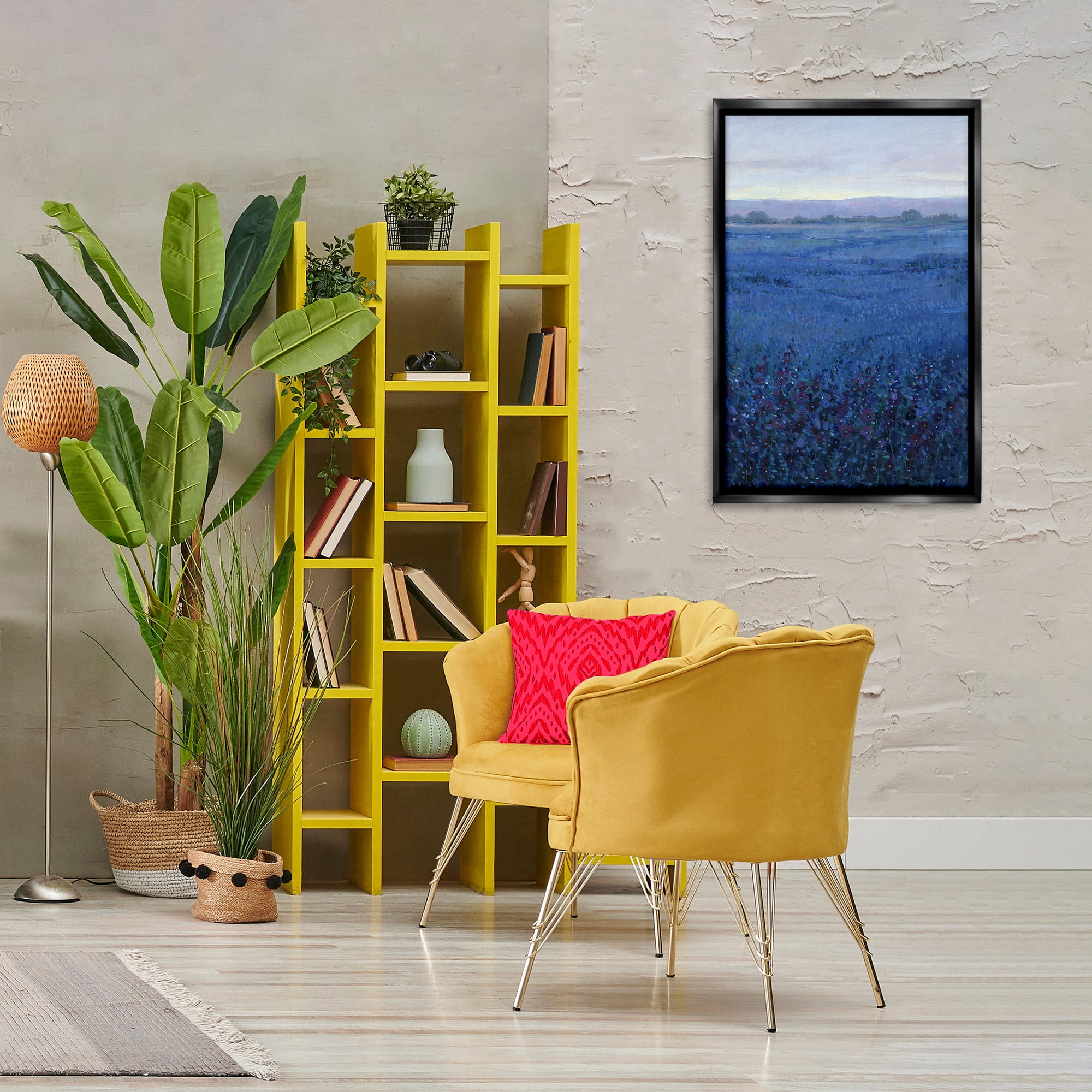 Stupell Industries Blue Country Fields Landscape Painting Black Floater Framed Art Print Wall Art, 21 x 31