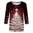 thumbnail image 4 of Blmnix 3/4 Sleeve Winter Clothing for Women Christmas Red Crew Neck Womens Going Out Tops Vacation Tops, 4 of 5