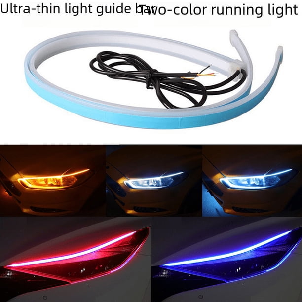 Barra guía de luz diurna LED para automóvil, 30, 45 y 60 cm, escaneo de dos colores, luz de giro blanca y amarilla, luz decorativa