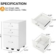 thumbnail image 2 of 3-Drawer File Cabinet with Lock, Wood Rolling Filing Cabinets for Home Office, Mobile Printer Stand, Under Desk File Organizer for Letter Sized Files, 26" H(Caster Included), White, 2 of 8