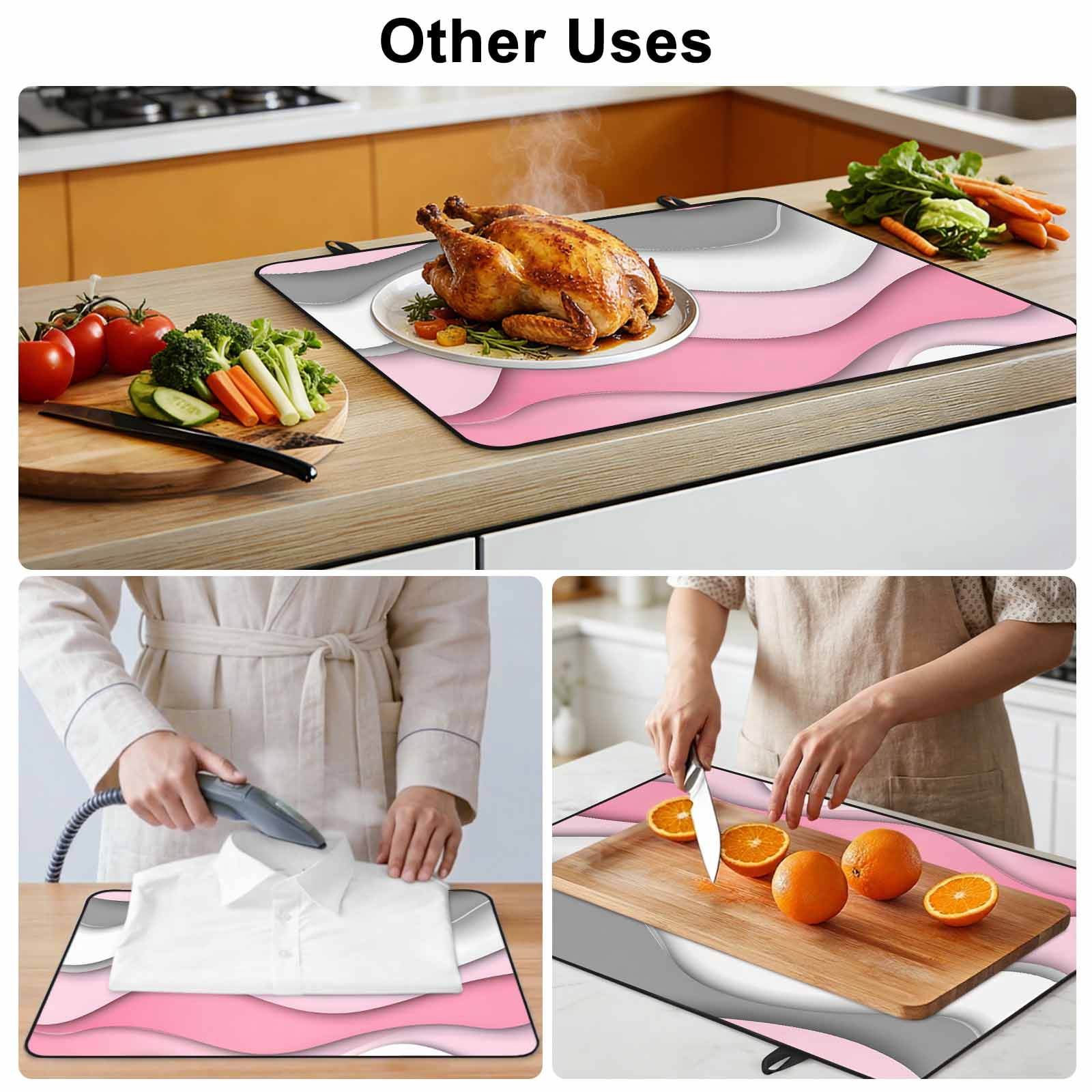 Pink Gray Ombre Stove Top Cover for Electric Stove, Heat-proof & Non Slip Glass Top Stove Cover Protector, Geometric Modern Abstract Moire Art Kitchen Flat Cooktop Rubber Mat 24x21 Inches