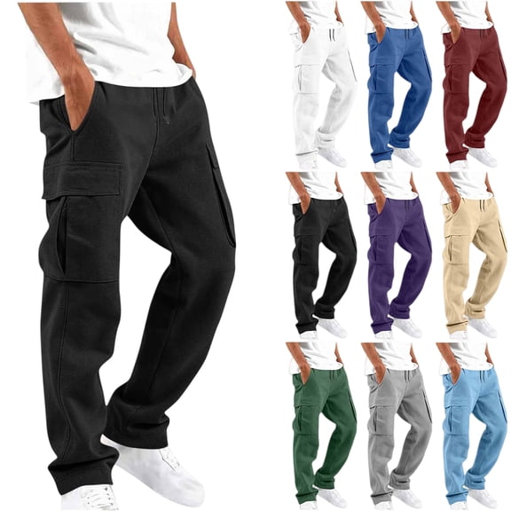 Mens Pants Athletic Fit Stretch Fashion Drawstring Elastic Waist Solid Color Casual Running Sweatpants With Pockets Workout Mens Pants