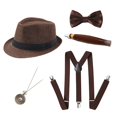 thumbnail image 3 of Conjunto de disfraz de gángster de Panamá 20 para hombre, sombrero Fedora, con espalda en Y, pajarita, juguete para y BLESIY Disfraces de cosplay para hombres, 3 of 5