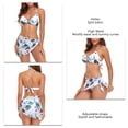 thumbnail image 5 of Conjunto de bikini de 3 piezas para mujer, parte superior envolvente con cordón halter, conjunto de parte inferior de bikini de cintura alta con falda de playa para cubrir, blanco S, 5 of 5