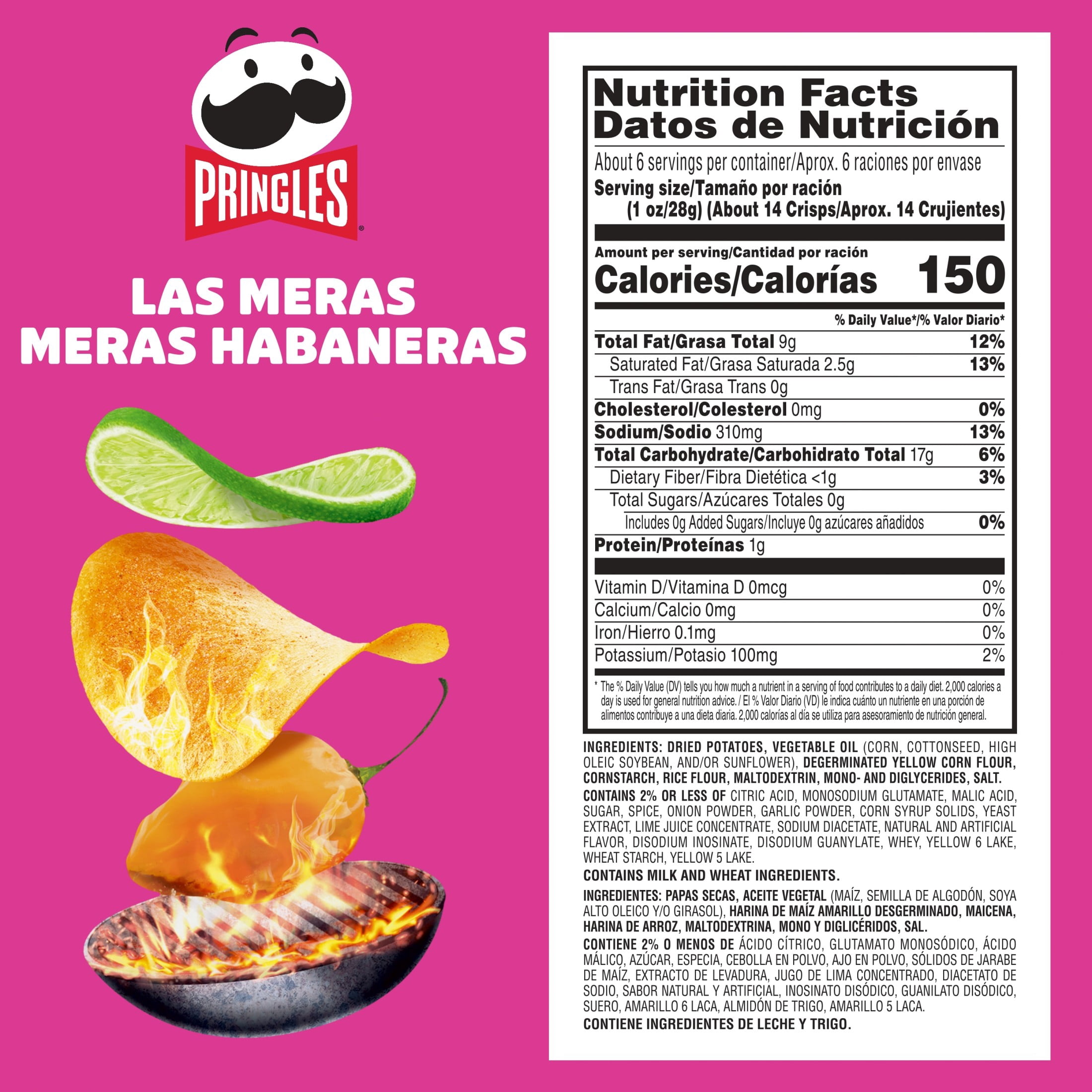 Pringles Las Meras Meras Habaneras Potato Crisps, Lunch Snacks, 5.5 oz Canister