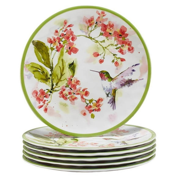 Hummingbirds 9 in. Multi-Colored Melamine Salad Plate (Set of 6)