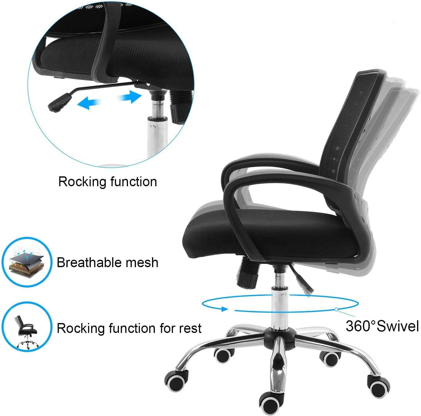 NiamVelo Mesh Office Chair Height Adjustable Ergonomic Computer Desk Chair Armrest Task Chair with Wheels for Adults, Black