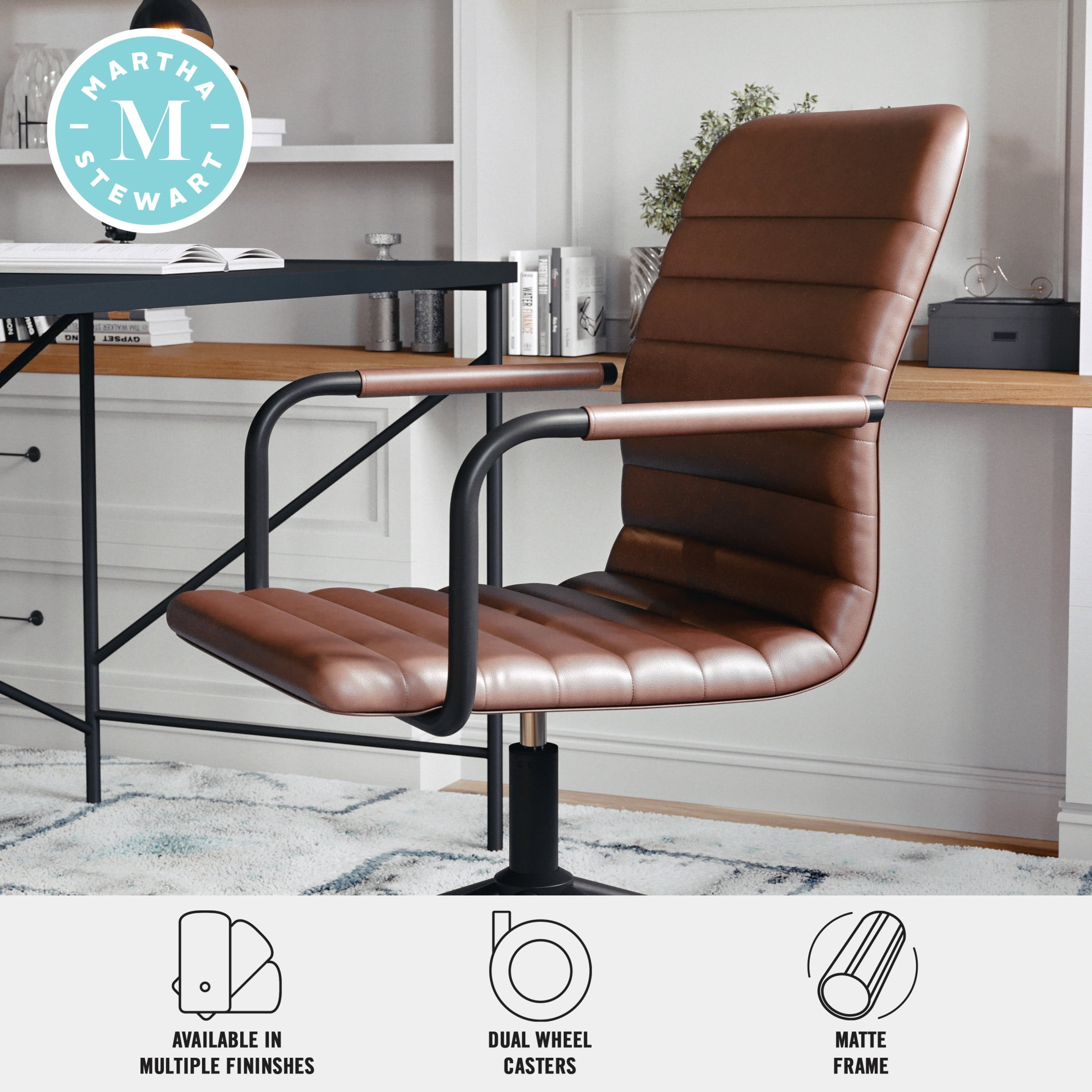 Martha Stewart Taytum Upholstered Office Chair in Saddle Brown/Oil Rubbed Bronze