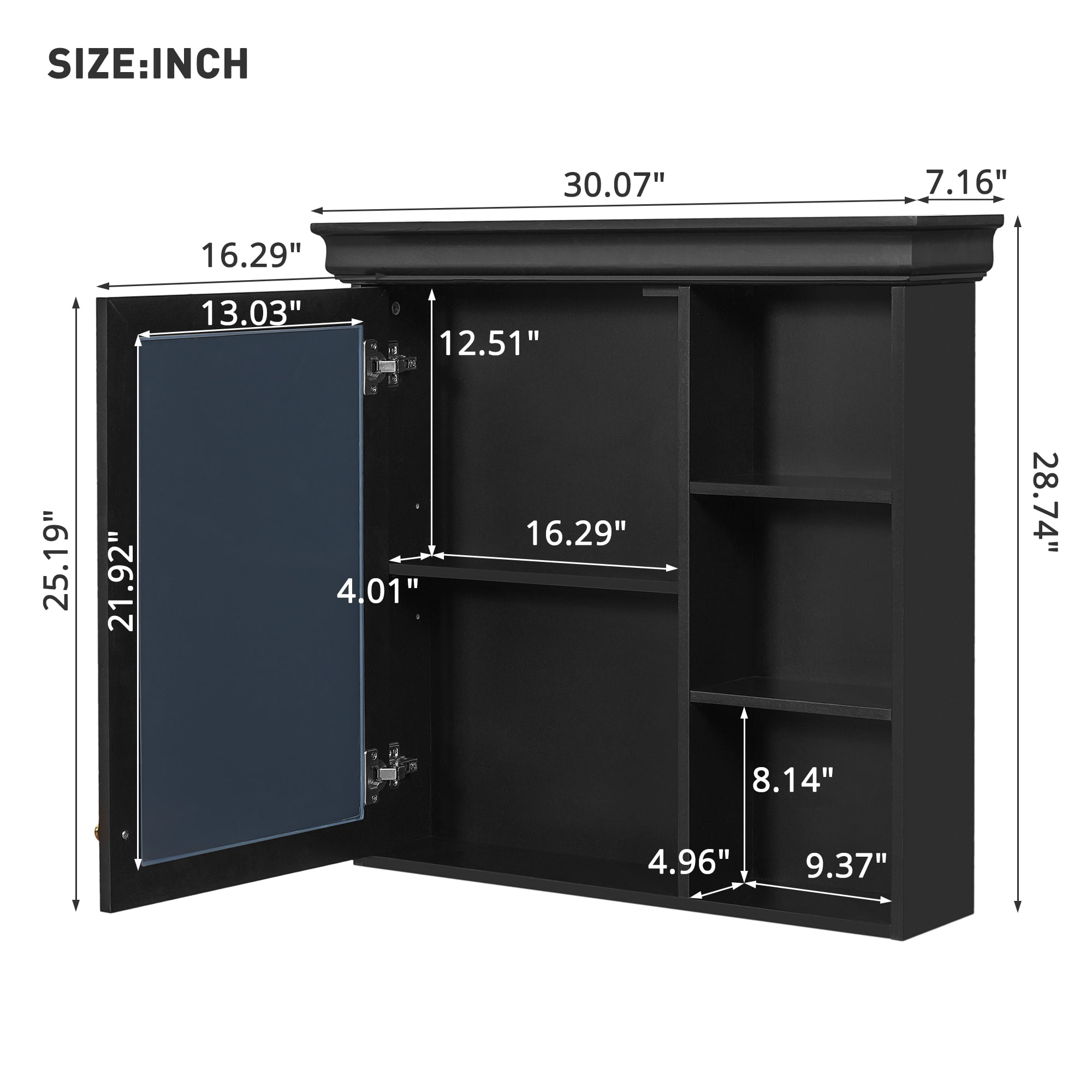 Euroco Wall-Mounted Bathroom Mirror Cabinet with Adjustable Shelf, Soft-Close Hinges, and Storage for Over Toilet or Sink