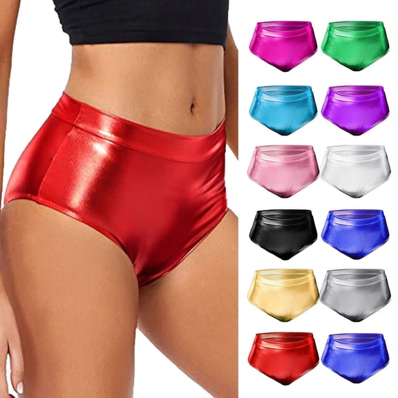 YVNAURA Women's High Waisted Metallic Faux Leather Shorts Shiny PU High Rise Elastic Waist Gloss Coated Shorts for Party Club Rave Night Out Outfits,Red,L