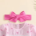 thumbnail image 3 of mgoYE Newborn Infant Baby Girl Christmas Outfit Mamas Bestie Embroidery Long Sleeve Smocked Bubble Romper Ruffle Bodysuit(Pink,6-9 Months), 3 of 4