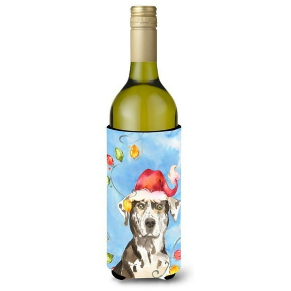 Christmas Lights Catahoula Leopard Dog Wine Bottle Beverage Insulator Hugger