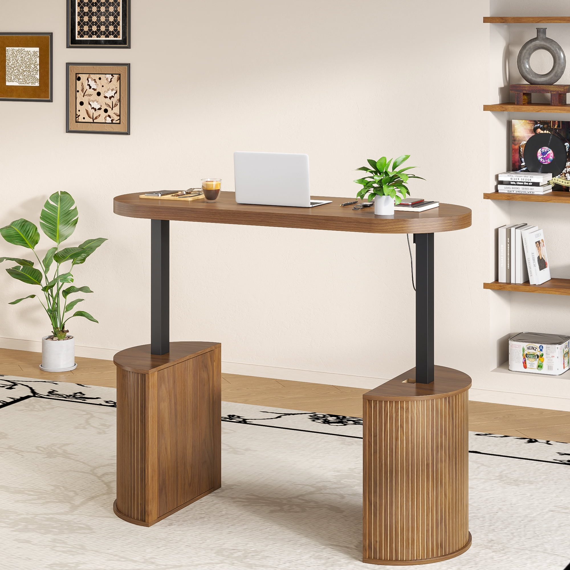 Modern Electric Standing Desk, Height Adjustable Computer Desk for Home Office, Laptop, Walnut
