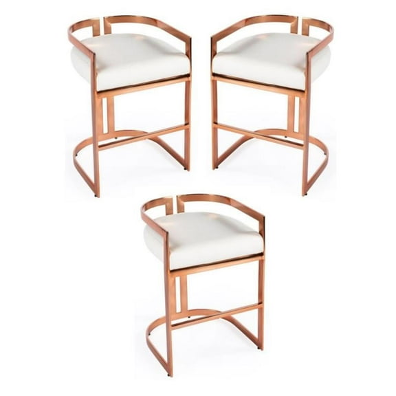 Home Square Rose Gold & White Faux Leather Counter Stool - Set of 3