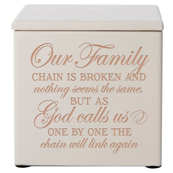Engraved Cremation Urn - Our Family Chain Is Broken - Holds SMALL Portion of Ashes (Ivory)