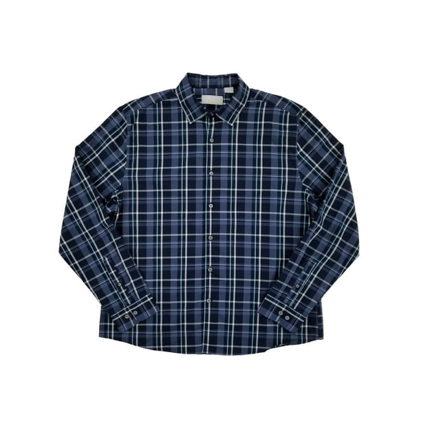 Liz Claiborne Mens Navy Blue Plaid Long Sleeve ButtonFront Shirt X