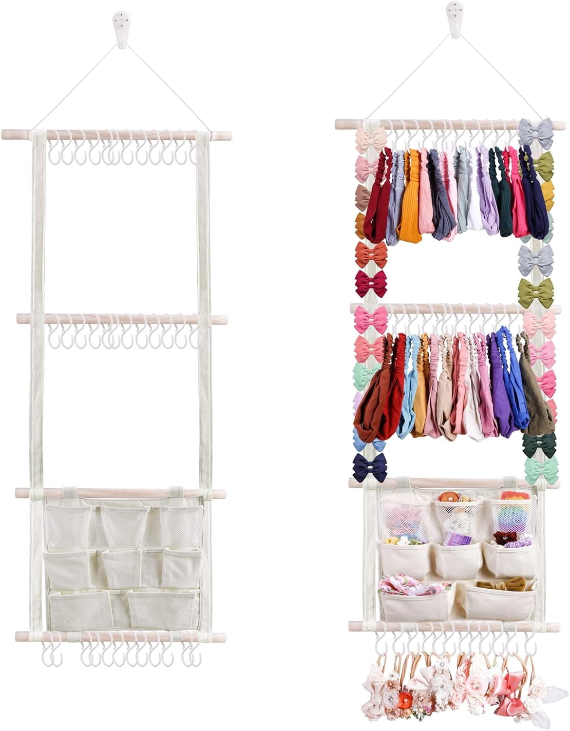 RGHJAR-Hair Bows Holder Headband Organizer for Girls, Hair Clips Hanger Storage with Hooks, Wall Hanging Decor for Nursery Room