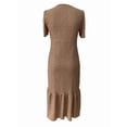 thumbnail image 6 of Womens V Neck Short Sleeve Solid Color Casual Dress Summer Chic Midi Dress Khaki XL, 6 of 7