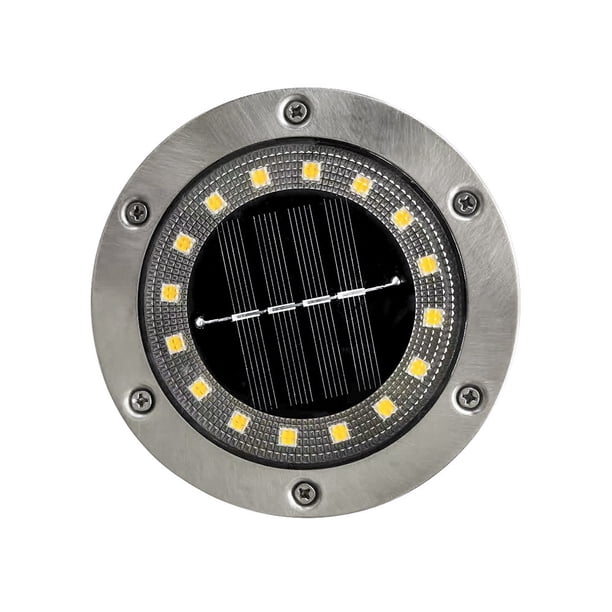 Juego de 2 focos solares empotrables plateados, 16 LED, luces solares para jardín exterior, IP65, resistentes al agua, luz blanca fría para iluminación de caminos, patios, terrazas e iluminación subte