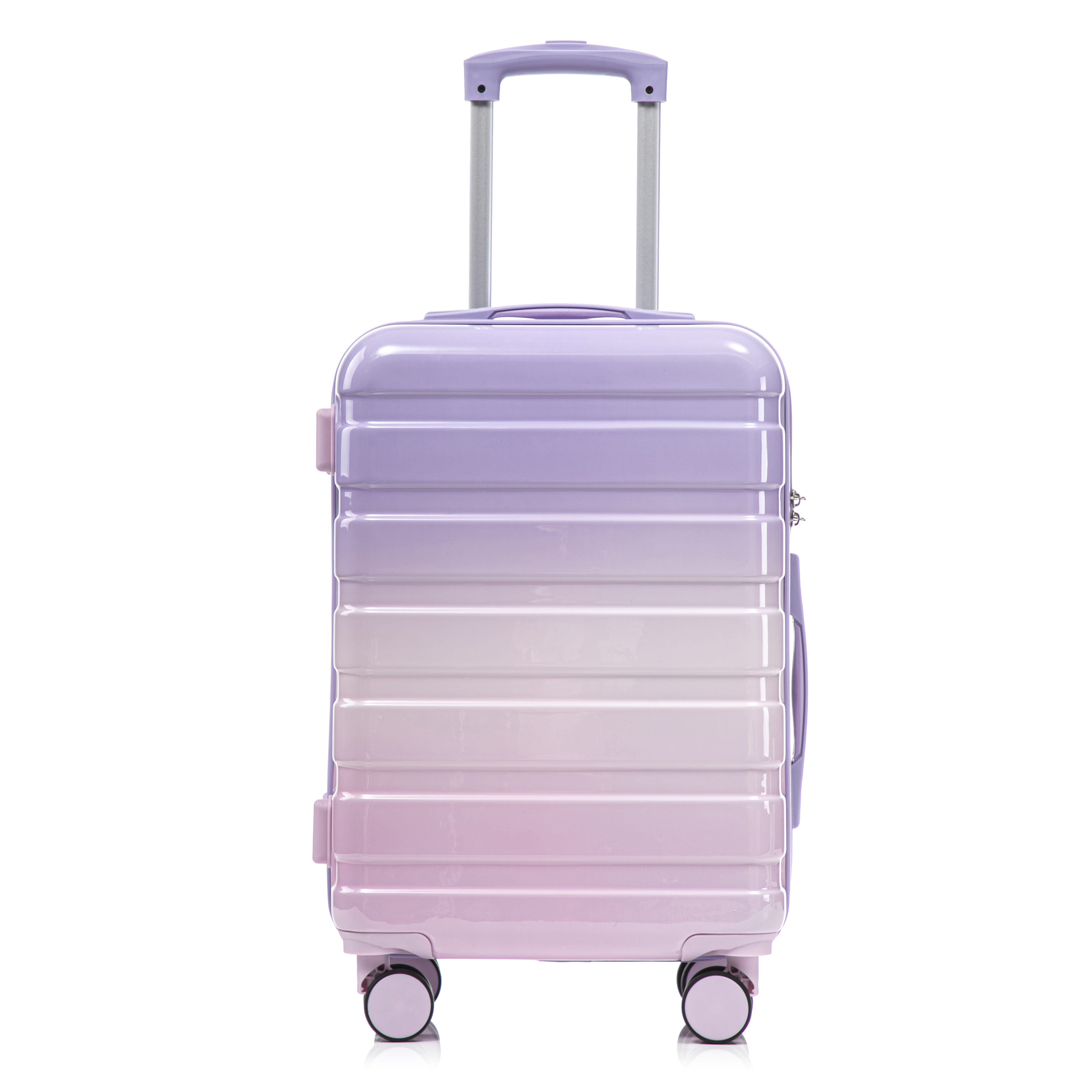 14"/20" 2 pcs/set in PC Spinner Wheel Luggage, Carry on Suitcase, With Gradient Color and Combination Lock(Pink+Purple)