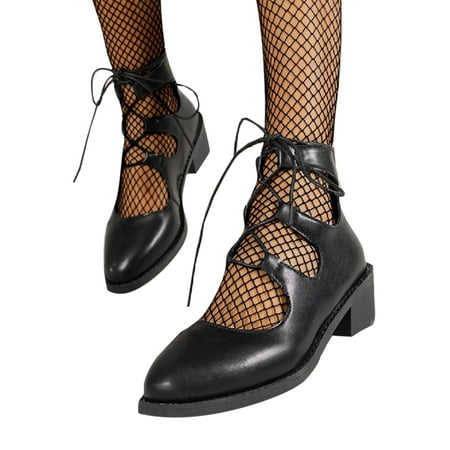 

Ritualay Ladies Walking Shoe Lace Up Casual Shoes Comfort Flats Non-slip Cosplay Pumps Party Performance Criss Cross Pump Black 8.5