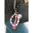 thumbnail image 5 of WIRESTER 2pcs Set White Chihuahua Dog & Cavalier King Charles Spaniels Dog Rose Quartz Beaded Bracelet Keychain With Tassel & Round Glitter Silver Key Ring Car Key Chain Wristlet For Women Girls, 5 of 5