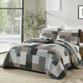 thumbnail image 4 of DDUOXIN Gray Cotton Quilt Queen Size - 100% Cotton Lightweight Grey Brown White Patchwork Plaid Rustic Queen Quilt Bedspread, Neutral Reversible Coverlet/Comforter Set with 2 Pillow Shams, 3 Piece, 4 of 12