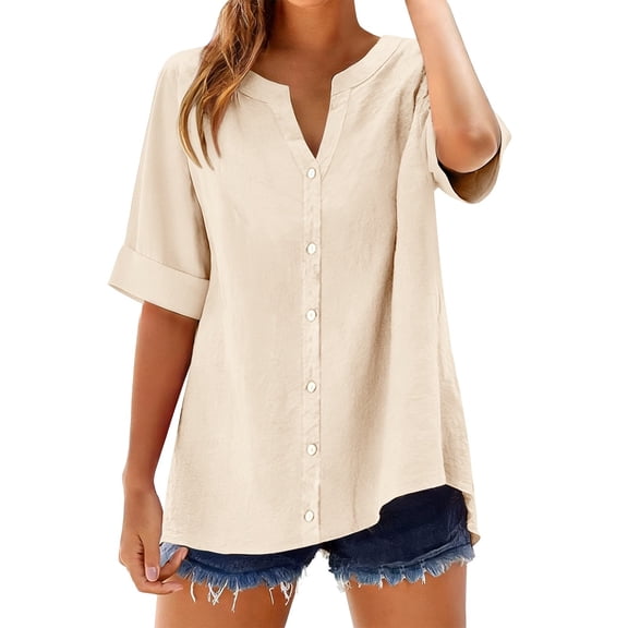 Pxiakgy Womens Linen Button Down Shirt Henley Tops Oversized Tees Comfy Loose Fit T-Shirt Gauze Tops Lightweight Work Blouses Summer Shirts for Women Casual Tunic Tops Breathable Tops Daily T Shirts