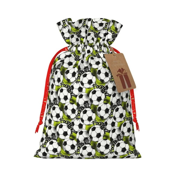 Naloa Soccer and Football Drawstring Christmas Bags, 3D Xmas Gift Bags, Christmas Wrapping Bags, Xmas Goodie Bags, Treat Pouch Bags, Party Favor Bags-