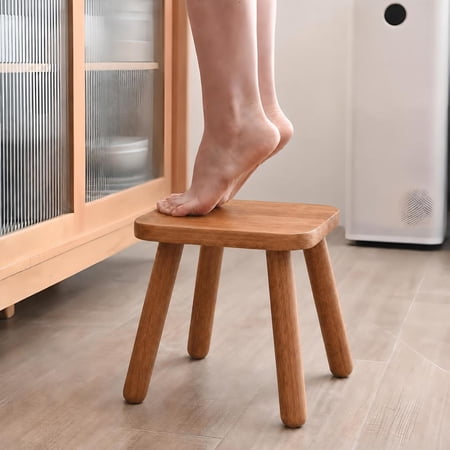 HDUTNGISN Wooden Step Stool for Adults and Kids, Bedside Step Stool, Portable Anti-slip Step Stool for Bedroom, Kitchen, Bathroom (Brown)