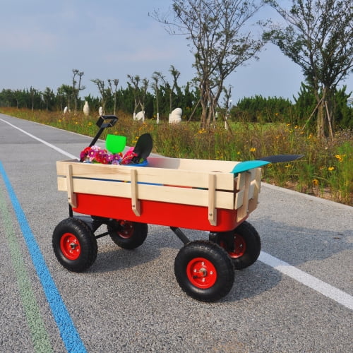 Outdoor Sport Wagon All Terrain Pulling w/Removable Wooden Side Panels