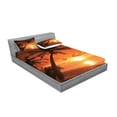 thumbnail image 2 of Ambesonne Tropical Fitted Sheet & Pillow Sham Set, Twilight Coconut Palms, Full, Coral Orange Brown, 2 of 2
