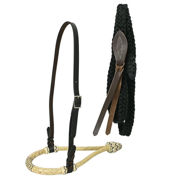 Hilason Western Horse Beautiful Noseband Tack Genuine Leather Reins with Bosal Set