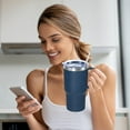 thumbnail image 3 of AGH 20oz Tumbler with Handle Stainless Steel Insulated Coffee Mug Travel Mug with Handle Double Wall Tumbler Cup with Spill Proof Lid and Straw and Straw Brusher, 1 Pack, Navy Blue, 3 of 6