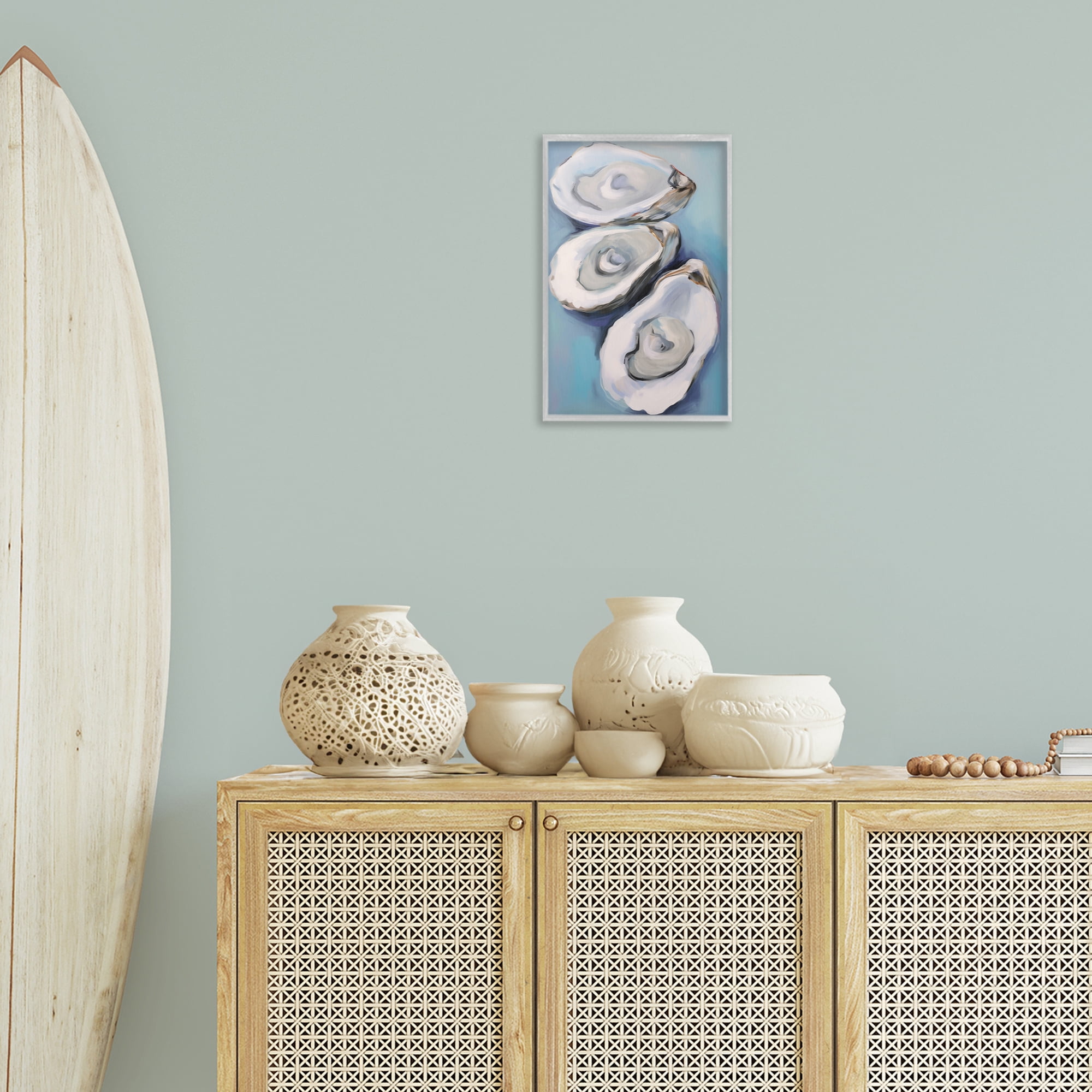 Stupell Industries Oyster Seashell Trio Animals & Insects Painting Gray Framed Art Print Wall Art, 12 x 18