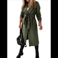 thumbnail image 2 of Chaqueta Clásica de Mujer con Solapa, Larga, Abertura Frontal y Cinturón, Abrigo Extra de Lana Verde M, 2 of 6