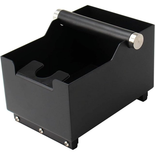 Knock Box with Coffee Tamping Station Base, Stainless Steel Coffee Grounds Knock Box Container Bin (Black)