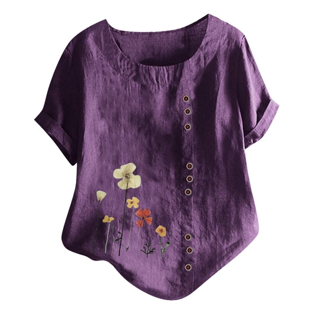 EQWLJWE Chemises pour Femmes Liquidation T-Shirts pour Femmes Manches Courtes Décontractées Col Rond Imprimé Ample Tunique Chemise Blouse Hauts