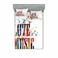 thumbnail image 2 of Lifestyle Bedding Set with Sheet & Covers, I Love Music Phrase in Grunge Effects and Birds Flying Soul Freedom Illustration, Printed Bedroom Decor 2 Shams, 4 Sizes, Multicolor, by Ambesonne, 2 of 3