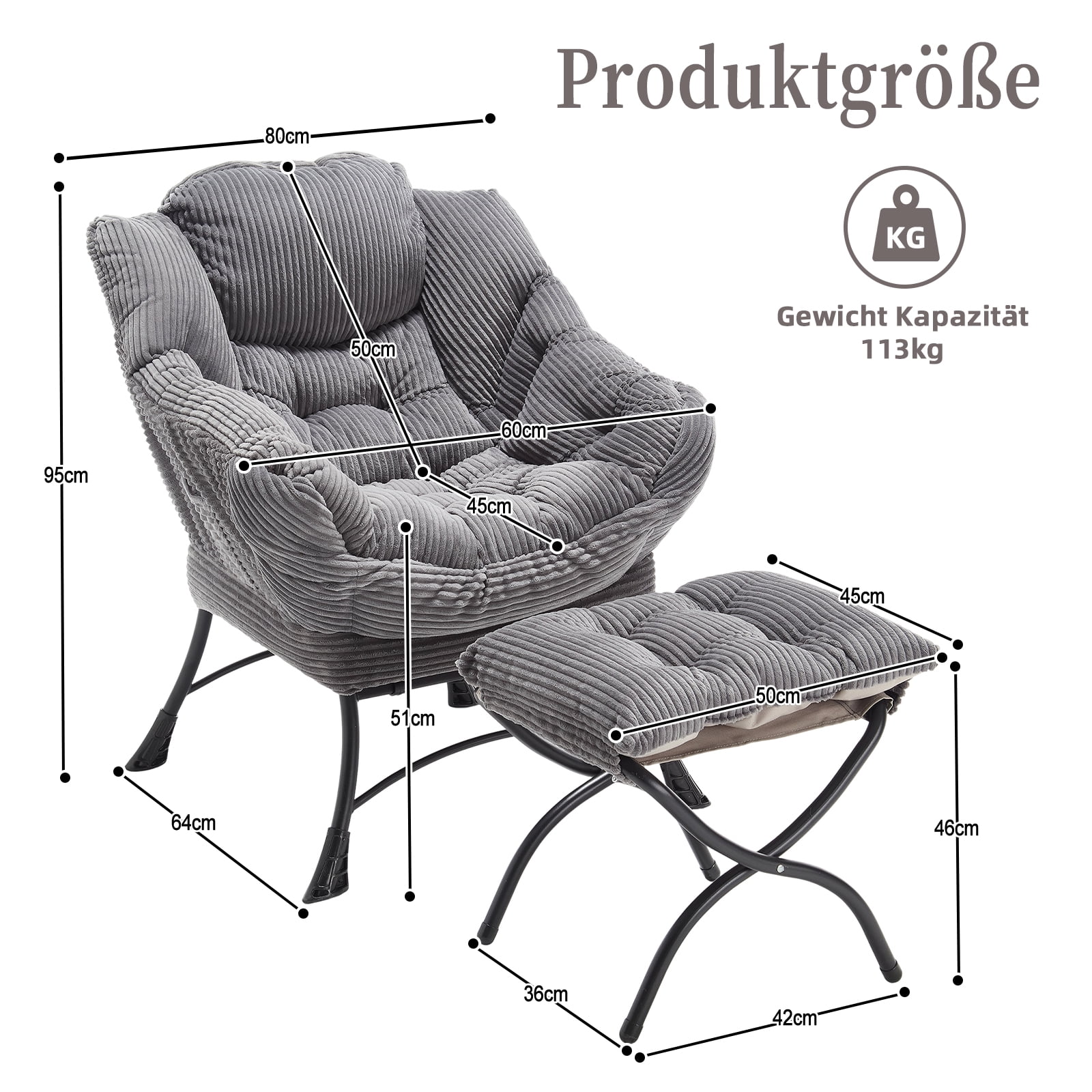 MOONMISS Accent Chair with Ottoman,with Armrests and Side Pockets、 Footrest for Living Room,Gray