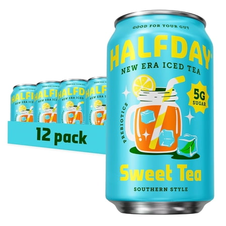 Halfday Sweet Tea, Prebiotic Iced Tea, 12oz Cans (12-Pack)