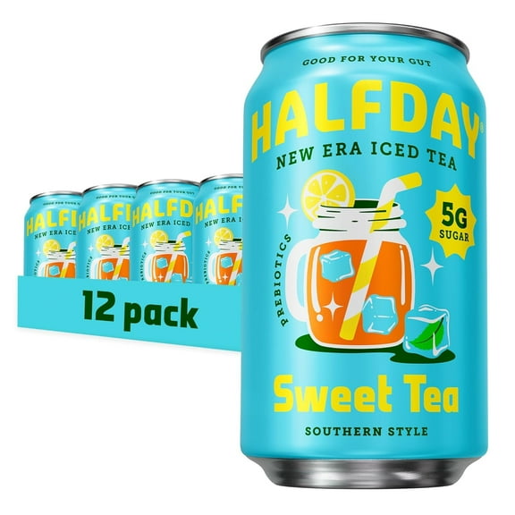 Halfday Sweet Tea, Prebiotic Iced Tea, 12oz Cans (12-Pack)
