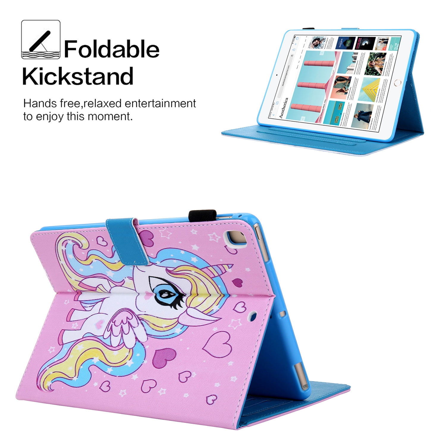 iPad 10.2 Case for iPad 8th 7th Gen 2020 2019, Allytech PU Leather Slim Protection Smart Cover Auto Sleep Wake Pencil Holder Muilt Angle Stand Folio Flip Cover for Apple iPad 10.2",Colorful Unicorn