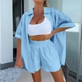 thumbnail image 3 of FRSASU Women's Shorts Sets 2 Piece Summer Vacation Style Short Sleeve Top and Shorts Sweatsuit Set Vacation Outfits Sky Blue M(M), 3 of 6