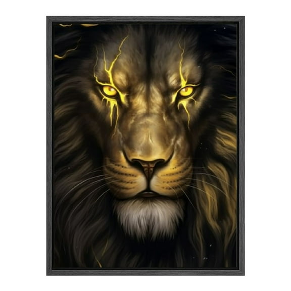 NIJIAN  Lion Canvas Wall Art Black and Gold Animal Wall Decor Gold Eye Lion Picture Print Artwork for Living Room Bedroom Home Decor Frame (Lion)