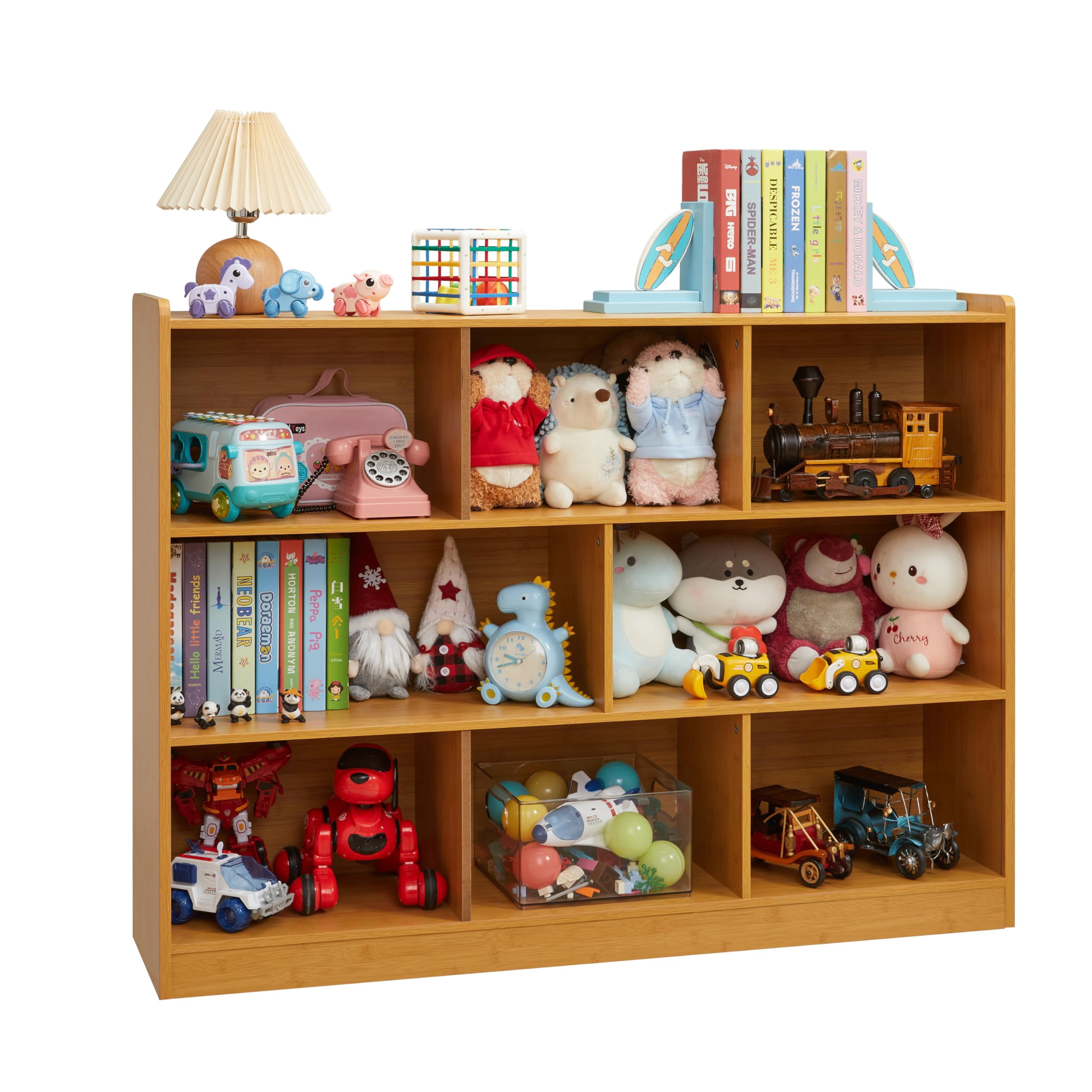 3-Tier Bookshelf, 8-Section Wooden Bookcase, Storage Organizer with Anti-Tilt Device, Modern Storage Display Cabinet for Living Room, Classroom, Kid’s Room (White)