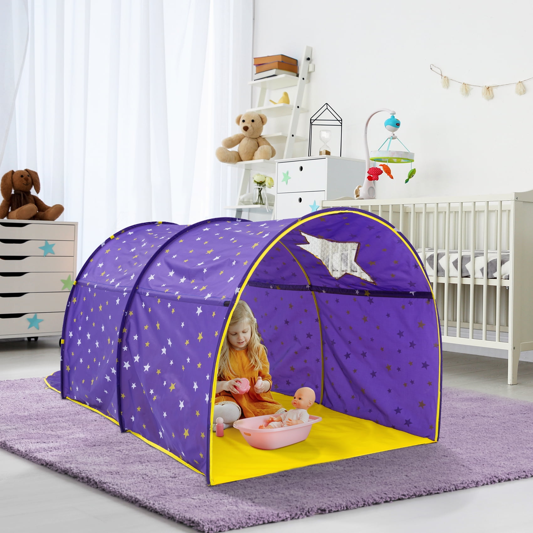 NEW Kids Dream Bed Tents with LED Light Children Fantasy Night Sleeping Fordable 