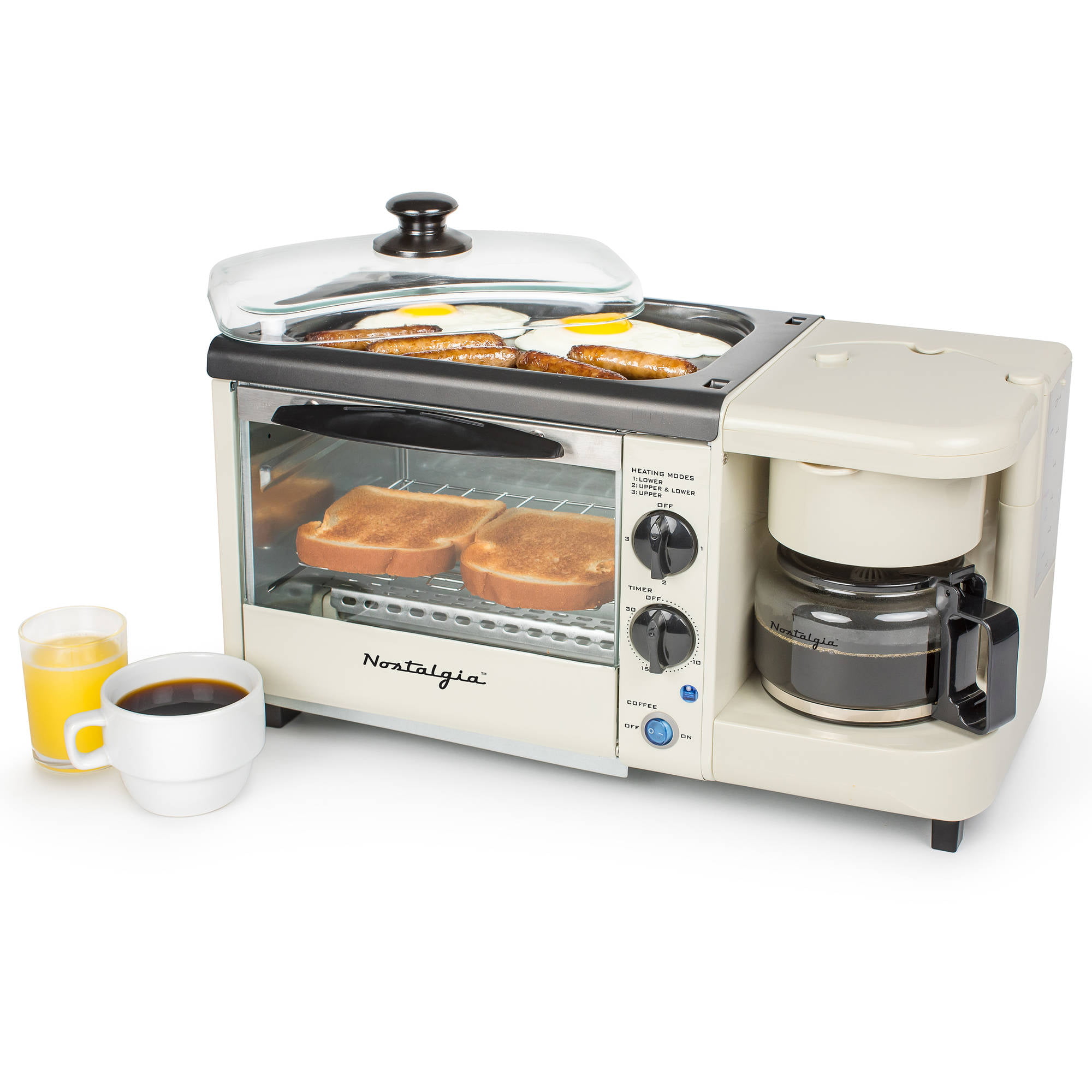 Toaster Oven Non Stick Griddle Bisque Built In Timer Breakfast Station 3-in-1