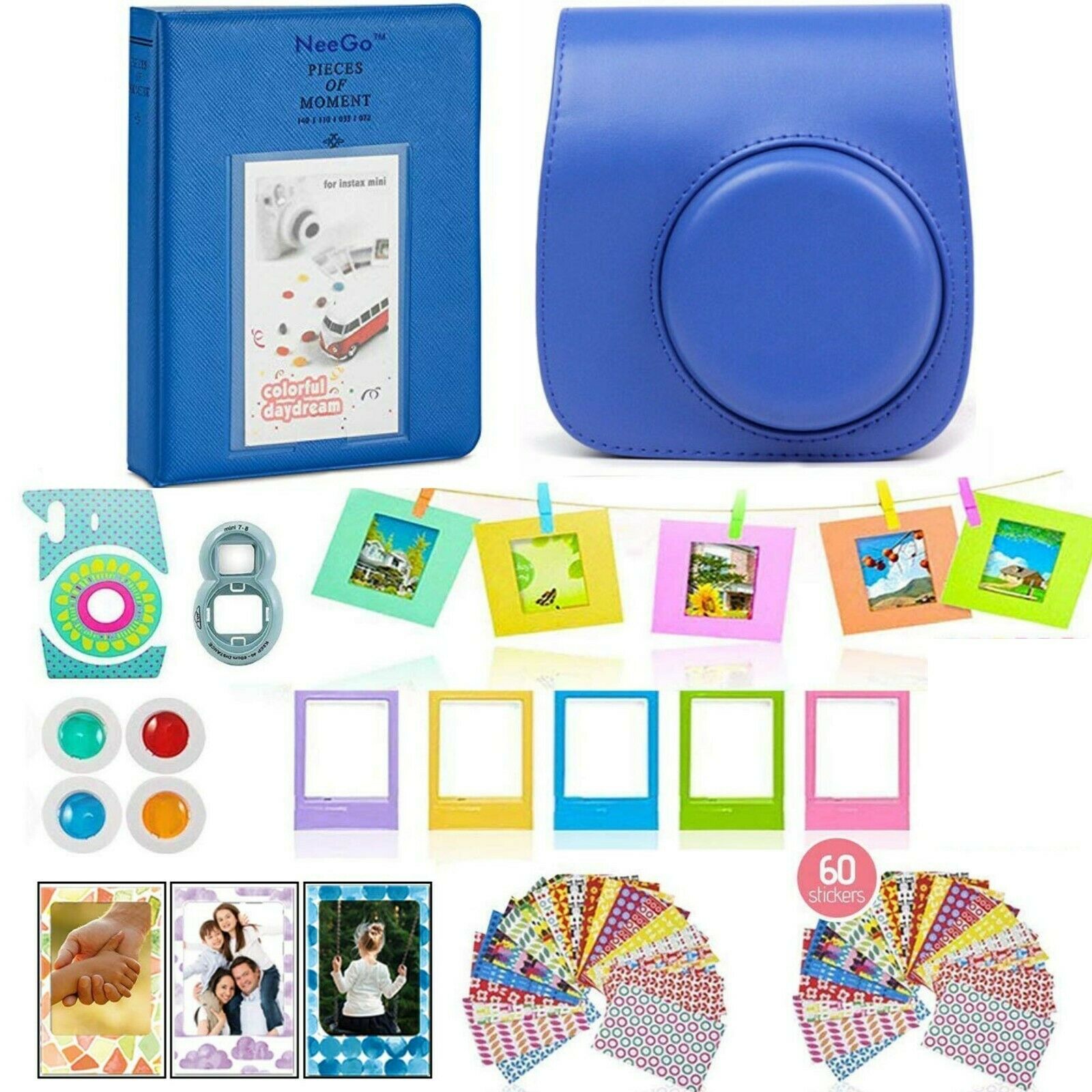 NEEGO Camera Accessory Set for Fujifilm Instax Mini 9 (Cobalt Blue) Includes: Camera Bag Photo Ablum Photo Sticker Paper Frame Miniframe Filter