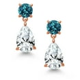 thumbnail image 2 of Gem Stone King 18K Rose Gold Plated Silver White Created Sapphire and London Blue Topaz Earrings for Women | 9.18 Cttw | Gemstone September Birthstone | Pear Shape 12X8MM, 2 of 4